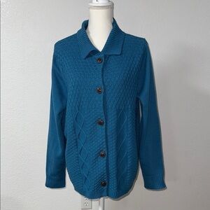 ALLISON DALEY Teal Button-Up Women's Sweater L